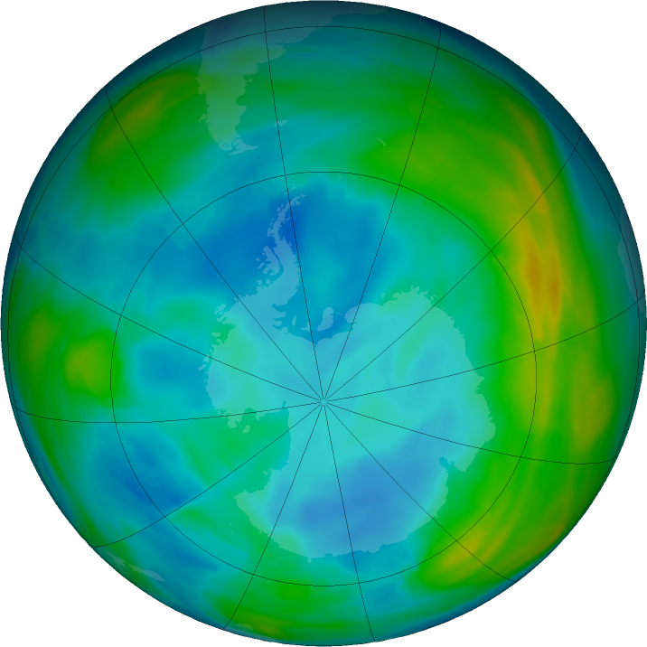Antarctic ozone map for 19 July 2020